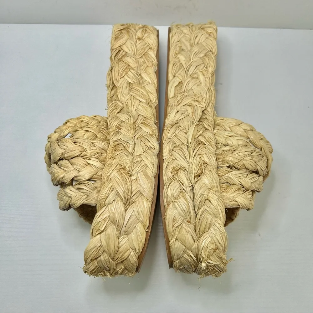 Zara Raffia Braided Platform Neutral Cream Tan Sandals Size 37